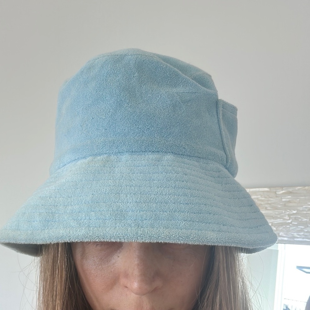 Light Blue Bucket Hat- lack of color . Towel material